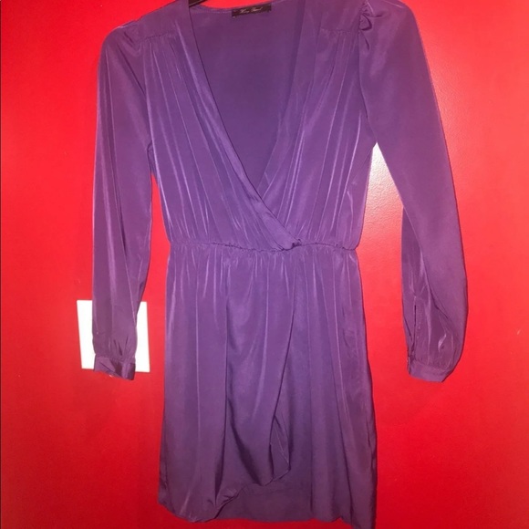 Pretty V Neck Purple Violet Long Sleeve Mini Dress - Picture 2 of 8